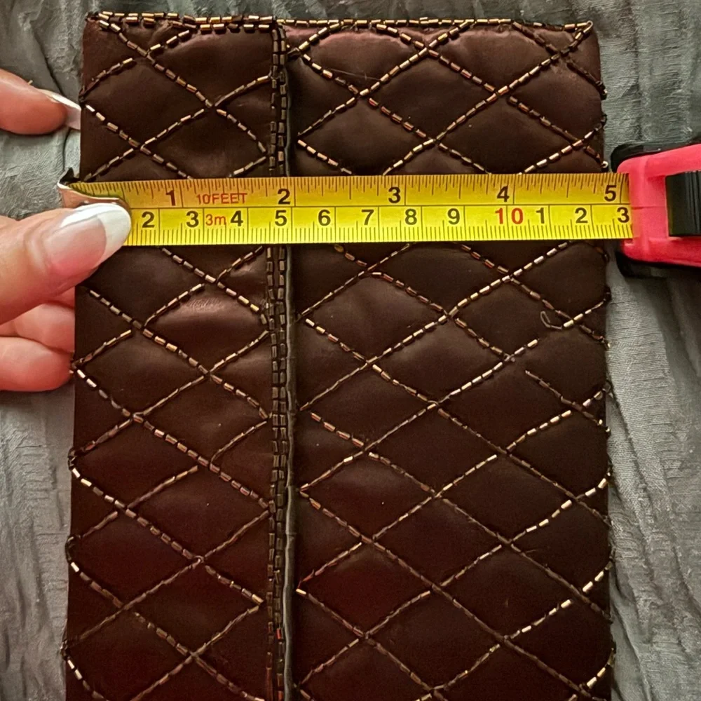 Rare Vintage 1950’s Milgrim Beaded Brown Quilted Clutch (8in X 5in)